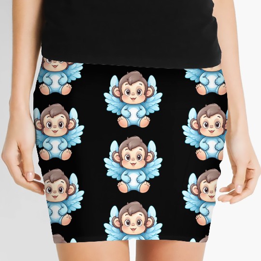 monkey chimpanzee angel wings cute kawaii Women's Mini Skirts