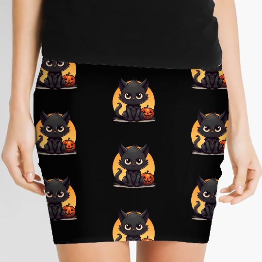 Halloween cartoon cat Women's Mini Skirts