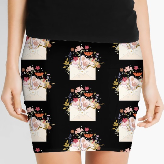 floral envelope with flowers and seal Women's Mini Skirts