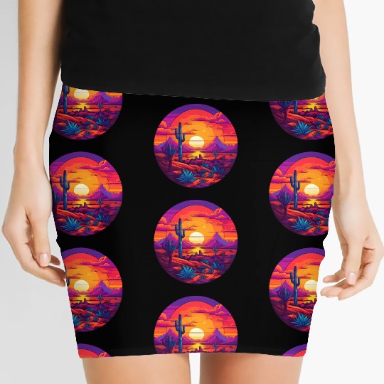 Circular Hazy Desert Mountain Sunrise Women's Mini Skirts