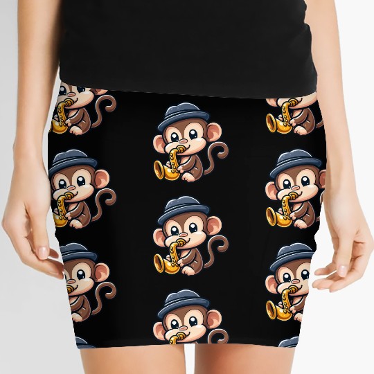 Chimpanzee with saxophone Women's Mini Skirts