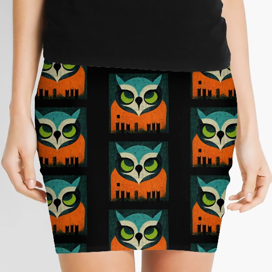 Mod Owl: Teal-Headed Owl Women's Mini Skirts