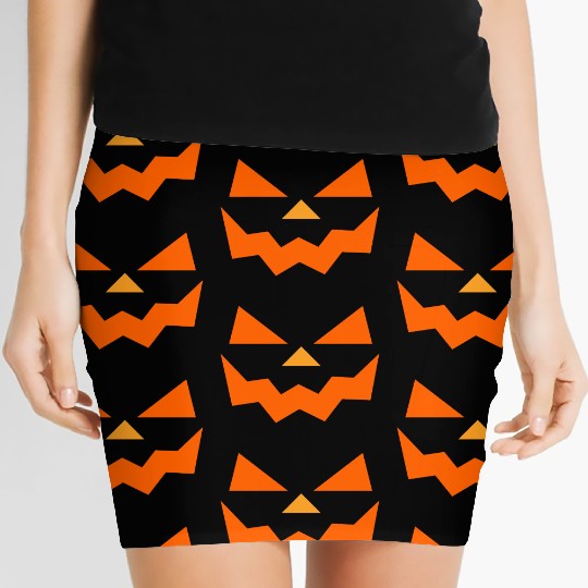 pumpkin halloween scary face outline horror design Women's Mini Skirts