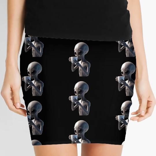 Alien Drinking Coffee Women's Mini Skirts