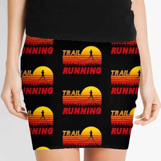 Trail running in orange sunset with mountains Women's Mini Skirts