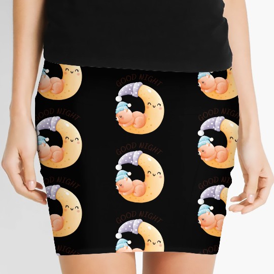 Sleeping Bear On Moon Women's Mini Skirts