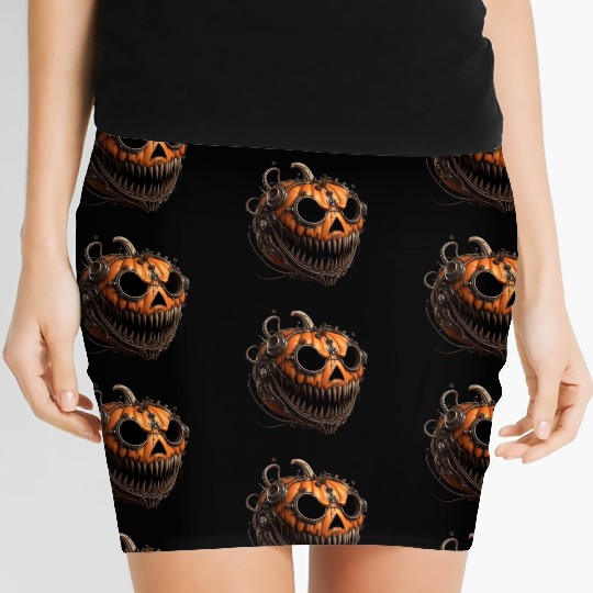 creepy steampunk pumpkin with sharp teeth Women's Mini Skirts