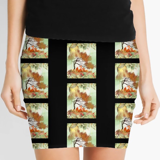 "Autumn Foxes - Tranquil Seasonal Scene" Women's Mini Skirts