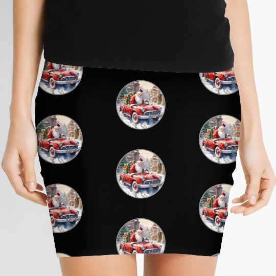 Santa Claus rides in a convertible car Women's Mini Skirts