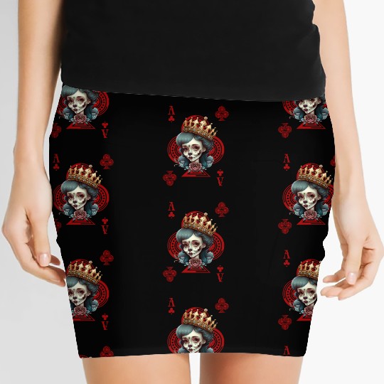 Ace of Clubs Bone Skull Queen Creepy Gothic Women's Mini Skirts