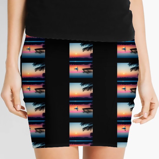 The image is of a serene lake 3 Women's Mini Skirts
