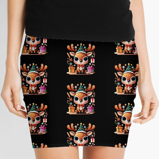 Cute Reindeer Merry Christmas Gift Happy Holidays Women's Mini Skirts