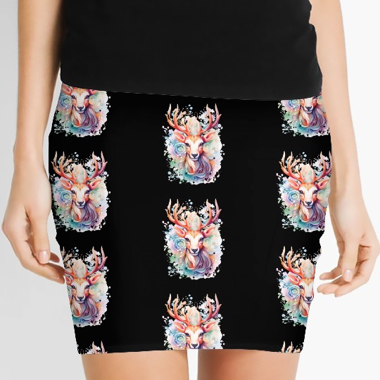 Colorful Reindeer Fantasy: Studio Ghibli Style Women's Mini Skirts