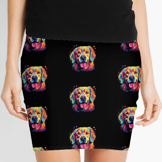 Watercolor Colorful Golden Retriever Women's Mini Skirts