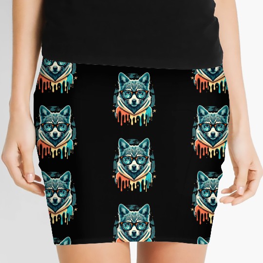 Hipster Wolf Drip Women's Mini Skirts