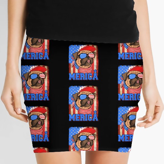 Funny Merica Retro Flag Us American Bulldog Women's Mini Skirts