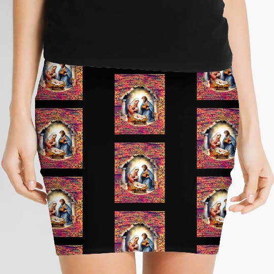 Nativity scene with Mary Joseph Baby Jesus Women's Mini Skirts
