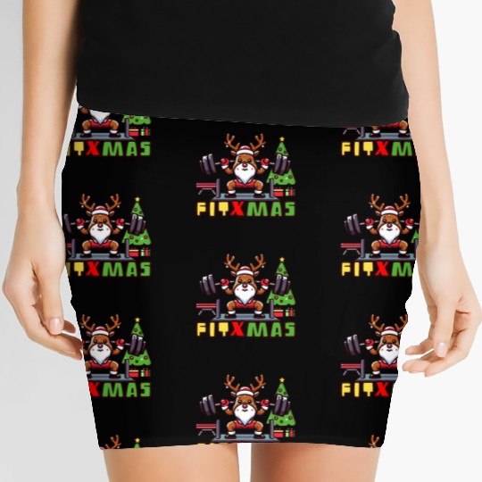 fit xmass, funny christmas reindeer Women's Mini Skirts