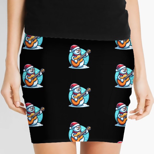 Xmas Music Instrument Design Snowman Guitar Women's Mini Skirts