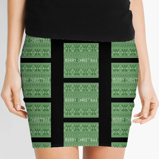 Sage Green Ugly Sweater Christmas Snowflakes Fun Women's Mini Skirts