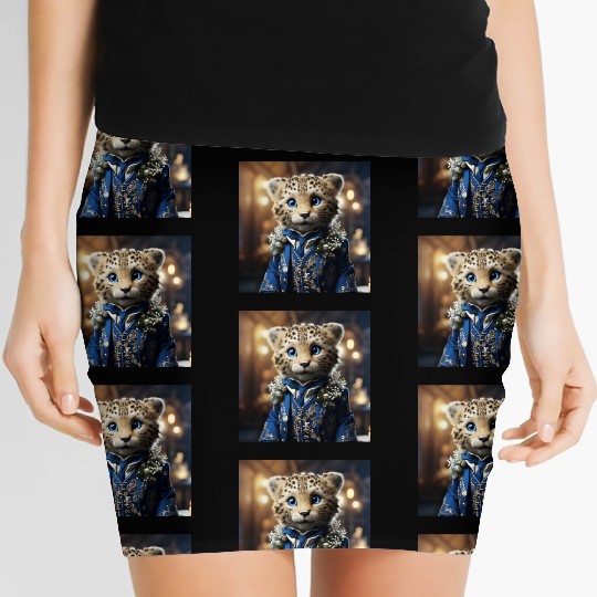 Cute Cheetah Cub Blue Eyes Tuxedo Cat Women's Mini Skirts