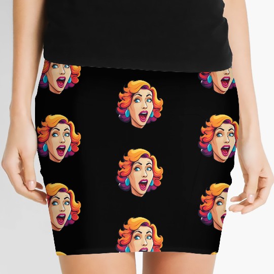 Cartoon Woman With a Surprised Face Women's Mini Skirts