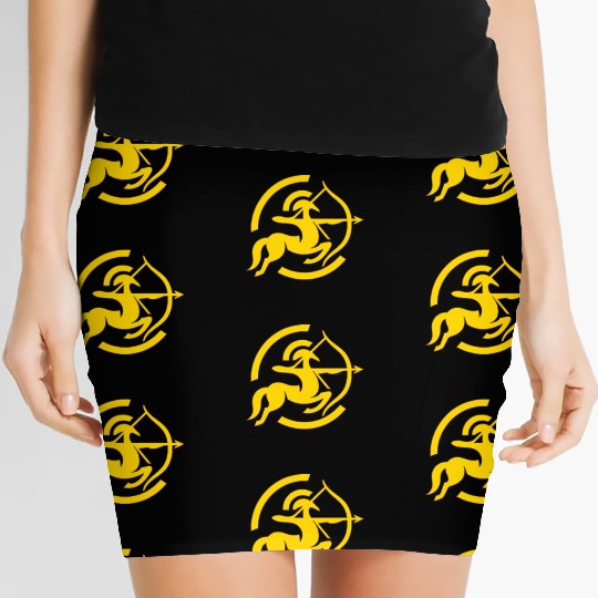 Zodiac Sagittarius Arc Icon Minimalistic Gold Women's Mini Skirts