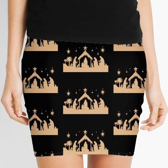Nativity Scene with Mary Joseph Baby Jesus Women's Mini Skirts