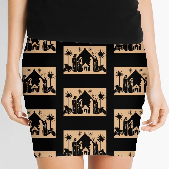 Nativity Scene with Mary Joseph Baby Jesus Women's Mini Skirts