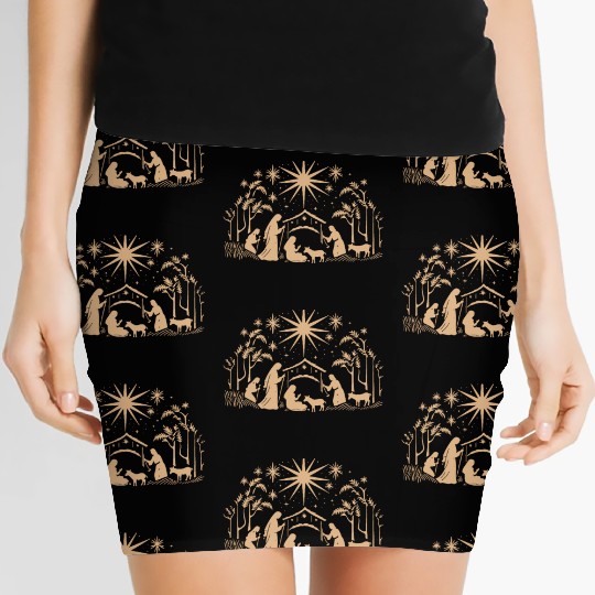 Nativity Scene with Mary Joseph Baby Jesus Women's Mini Skirts