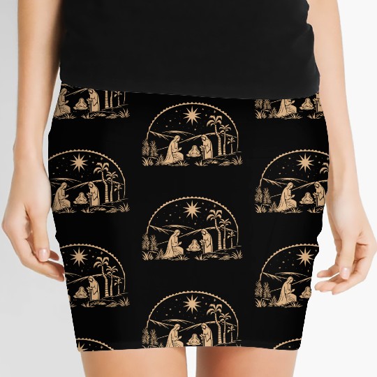 Nativity Scene with Mary Joseph Baby Jesus Women's Mini Skirts