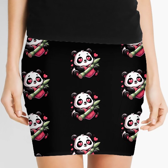 Panda Heart Eye Patches Valentine's Day Bamboo Women's Mini Skirts