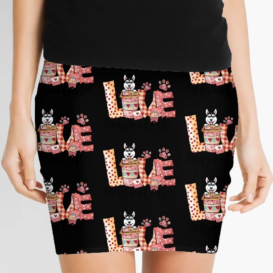 Husky Dog Coffee Lover Dog Mom Valentines Day Women's Mini Skirts