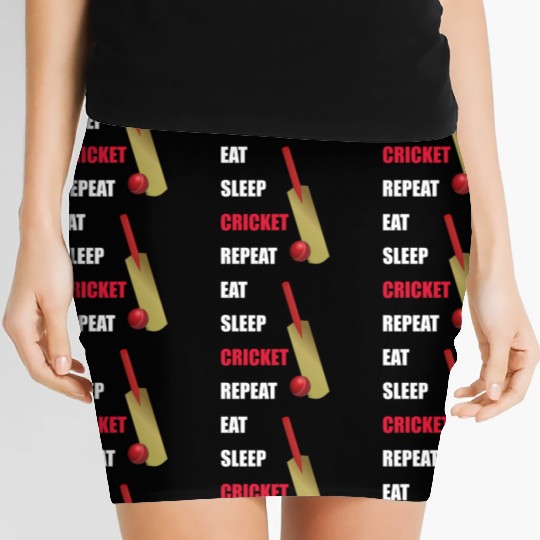 Eat Sleep Cricket Repeat Red and White Text Women's Mini Skirts