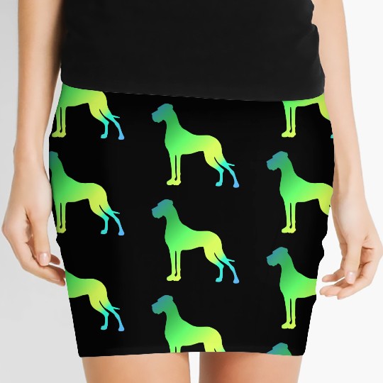Green Yellow Great Dane Women's Mini Skirts