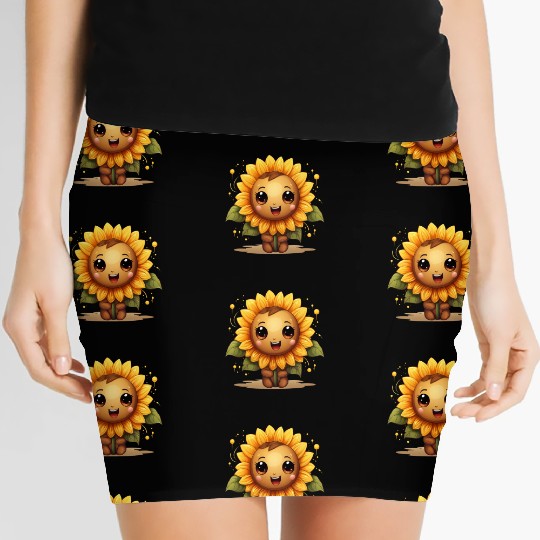 A cute kawaii style sunflower with a smiling face Women's Mini Skirts