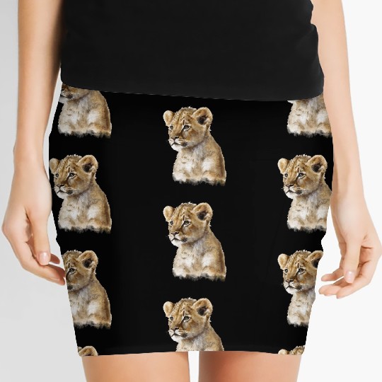 Baby Lion Aesthetic Watercolor Painting Portrait Women's Mini Skirts