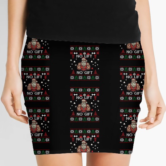 No Lift No Gift Women's Mini Skirts Ugly Christmas Sweater Gym