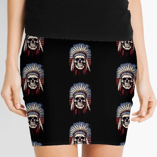 Skull Indian Chief Native American USA Women's Mini Skirts