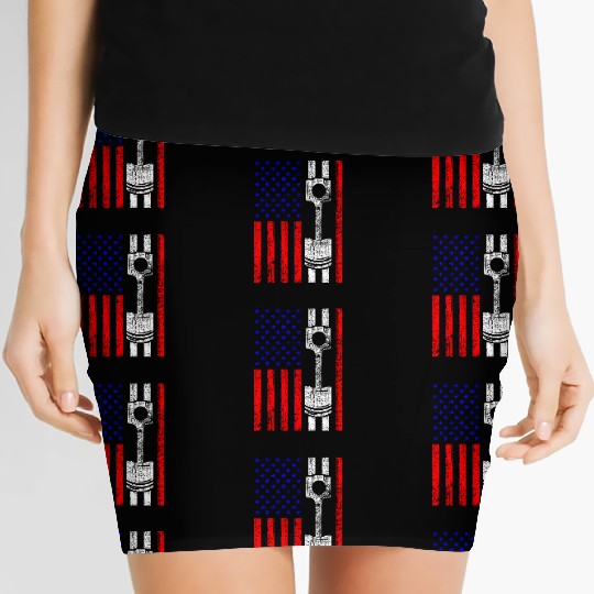 American Flag Piston Muscle Car Patriotic Vintage Women's Mini Skirts