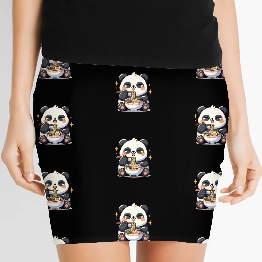Cute Panda Eats Ramen Noodles Pandas Ramen Women's Mini Skirts
