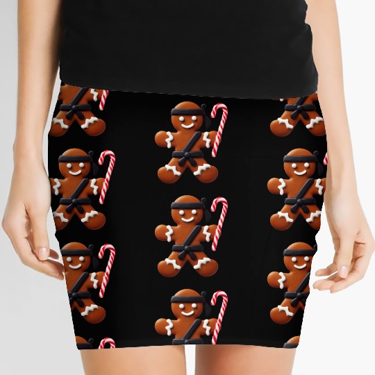 Funny Ninja Gingerbread Man Cookie Candy Cane Women's Mini Skirts