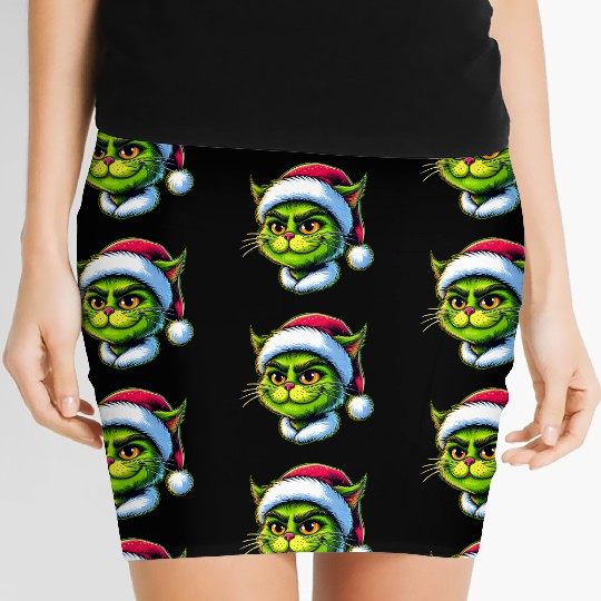 Cute Cat as Santa on Christmas Women's Mini Skirts