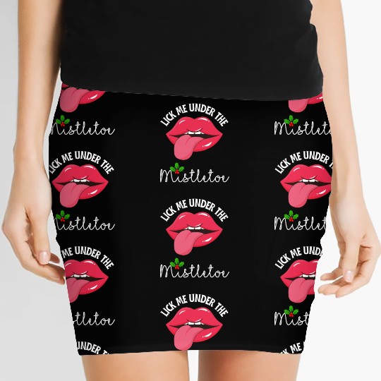 Lick me under the mistletoe ugly Christmas sweater Women's Mini Skirts