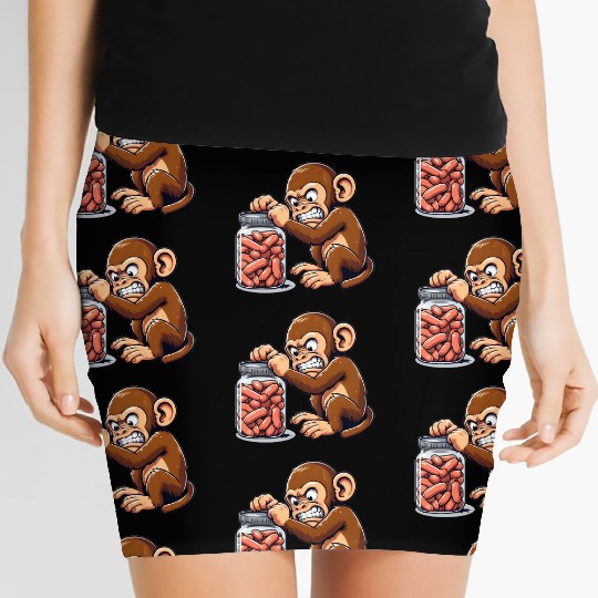 Angry monkey, locked glass Women's Mini Skirts