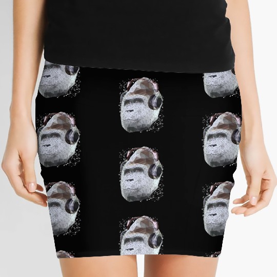 Gorilla with headphones low poly pop art Women's Mini Skirts