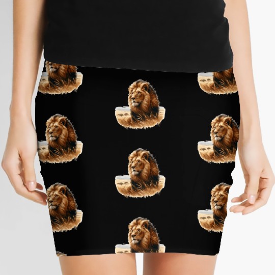 Realistic wildlife painting of a lion Women's Mini Skirts