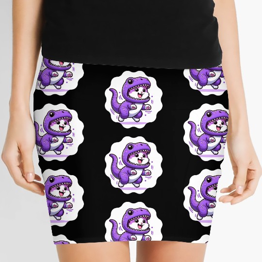 Energetic Cat in Velociraptor Costume - Playful Fe Women's Mini Skirts