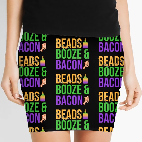 Beads Booze & Bacon Mardi Gras Carnival Women's Mini Skirts