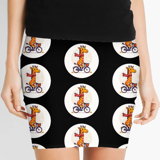 Sweet baby giraffe riding a bike Women's Mini Skirts